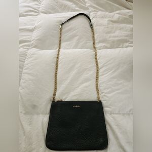 Lodis Emily 5-in-1 Convertible Crossbody Bag Black Pebbled Leather Gold Chain